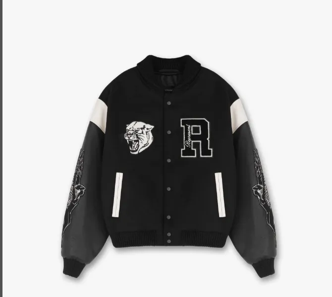 REPRESENT Woolen Leather Sleeve Splicing Logo Embroidered Collar Baseball Jacket Black S-XL Size