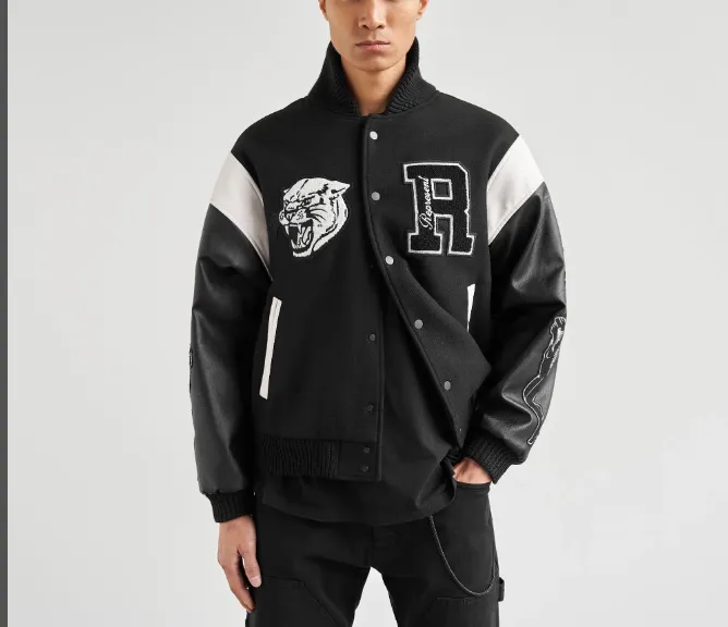 REPRESENT Woolen Leather Sleeve Splicing Logo Embroidered Collar Baseball Jacket Black S-XL Size