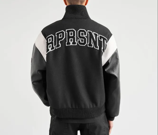 REPRESENT Woolen Leather Sleeve Splicing Logo Embroidered Collar Baseball Jacket Black S-XL Size