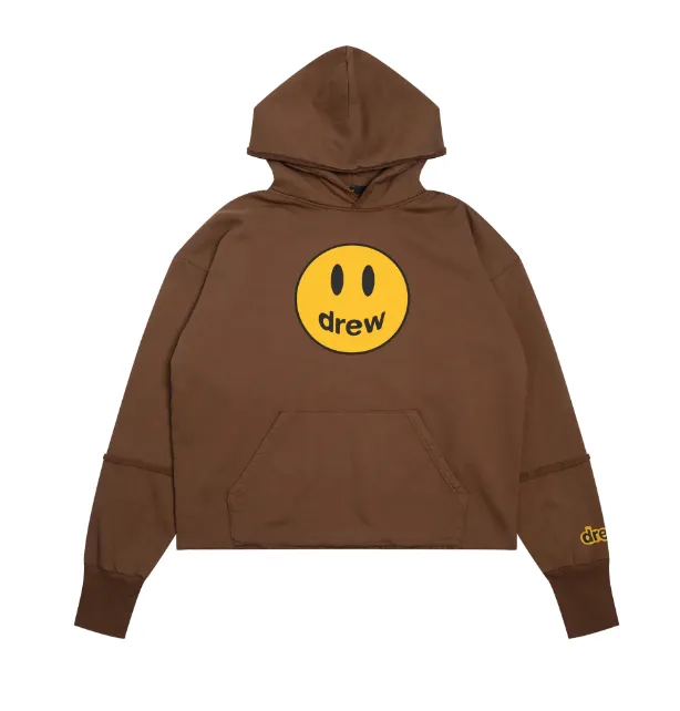 dream house SS22 new color Mascot Hoodie smiley face print with broken splicing and plush hooded sweatshirt coffee brown S M L XL