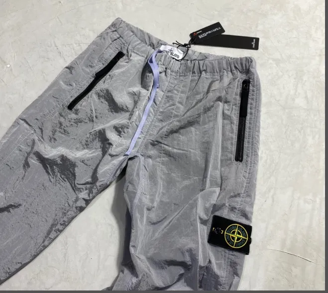 StoneIsland Functional Metal Nylon Pocket Embroidered Badge Casual Pants Thin Reflective Pants, Color Black Silver Size: M-XXL