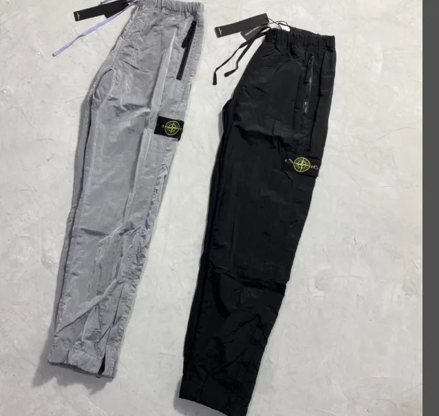 StoneIsland Functional Metal Nylon Pocket Embroidered Badge Casual Pants Thin Reflective Pants, Color Black Silver Size: M-XXL