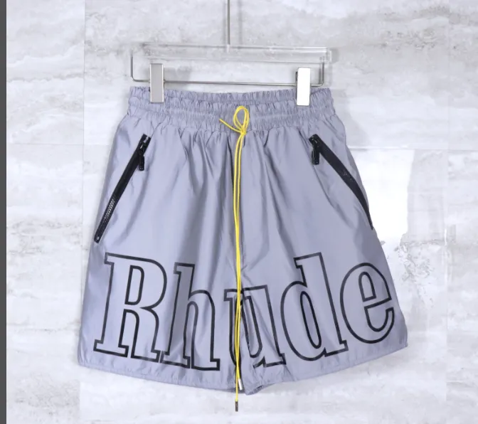 RHUDE new 3M reflective waterproof European and American style drawstring shorts