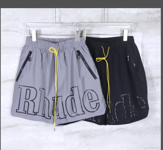 RHUDE new 3M reflective waterproof European and American style drawstring shorts