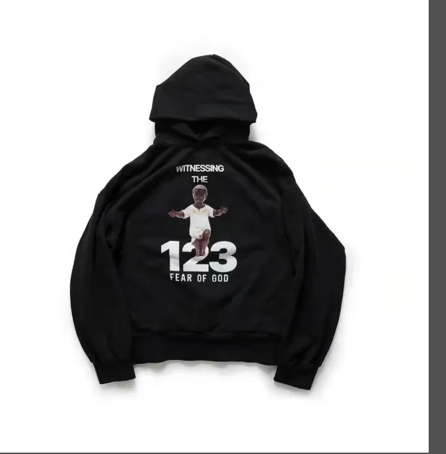 FEAR OF GOD x RRR-123 Heavy Weight Co branded Black Children's Printed Shoulder Drop Loose Hoodie Black Size 1, 2, 3