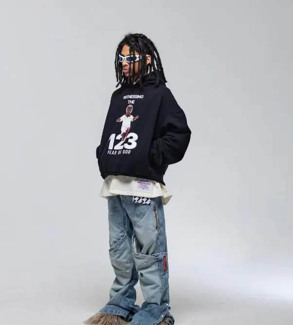 FEAR OF GOD x RRR-123 Heavy Weight Co branded Black Children's Printed Shoulder Drop Loose Hoodie Black Size 1, 2, 3