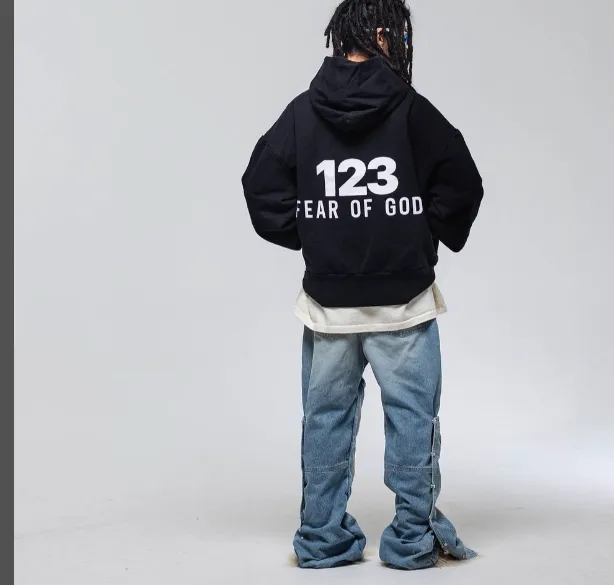 FEAR OF GOD x RRR-123 Heavy Weight Co branded Black Children's Printed Shoulder Drop Loose Hoodie Black Size 1, 2, 3