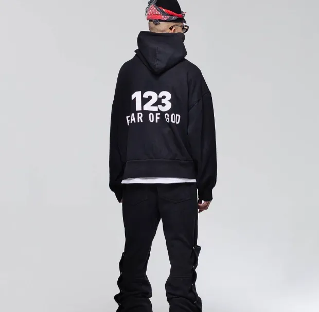 FEAR OF GOD x RRR-123 Heavy Weight Co branded Black Children's Printed Shoulder Drop Loose Hoodie Black Size 1, 2, 3