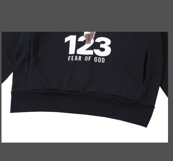 FEAR OF GOD x RRR-123 Heavy Weight Co branded Black Children's Printed Shoulder Drop Loose Hoodie Black Size 1, 2, 3