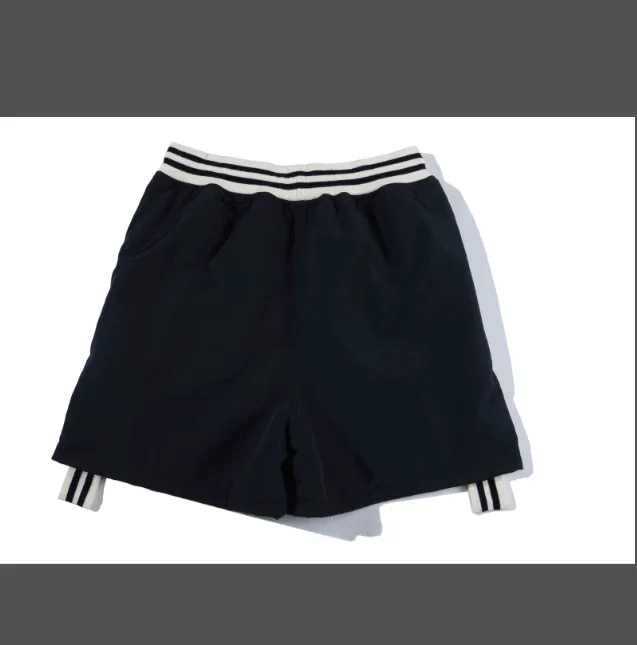 RRR-123 New Trendy High Street American Style Wear Mesh Embroidered Ribbon Drawstring Shorts Black Grey Size 1 Size 2 Size 3