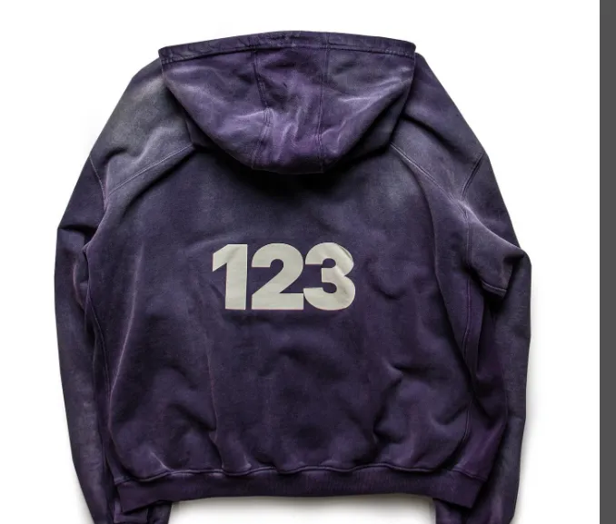 RRR123 washed and used letter printed hoodie, purple brown, white green, size 1, size 2, size 3