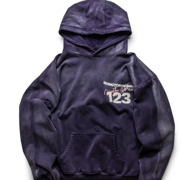 RRR123 washed and used letter printed hoodie, purple brown, white green, size 1, size 2, size 3