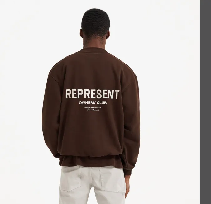 REPRESENT Minimalist slogan logo print round neck sweatshirt coffee color floral gray S-XL size