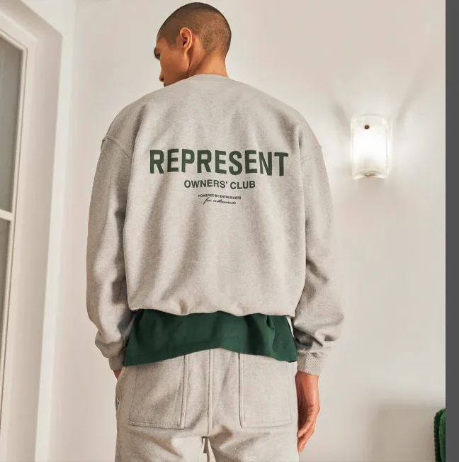 REPRESENT Minimalist slogan logo print round neck sweatshirt coffee color floral gray S-XL size