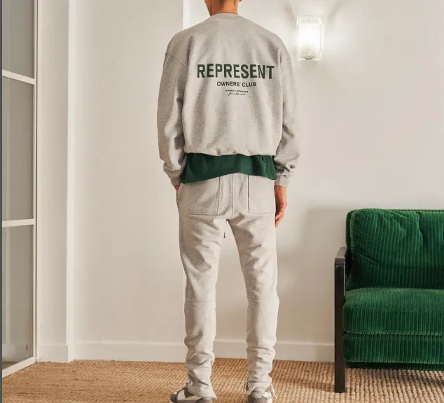 REPRESENT Minimalist slogan logo print round neck sweatshirt coffee color floral gray S-XL size