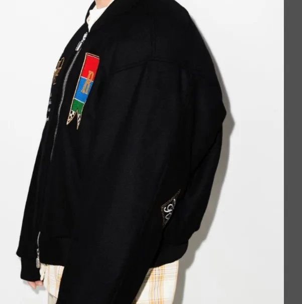 RHUDE Retro Flower Letter Embroidered Woolen Baseball Jacket Black S-XL Size