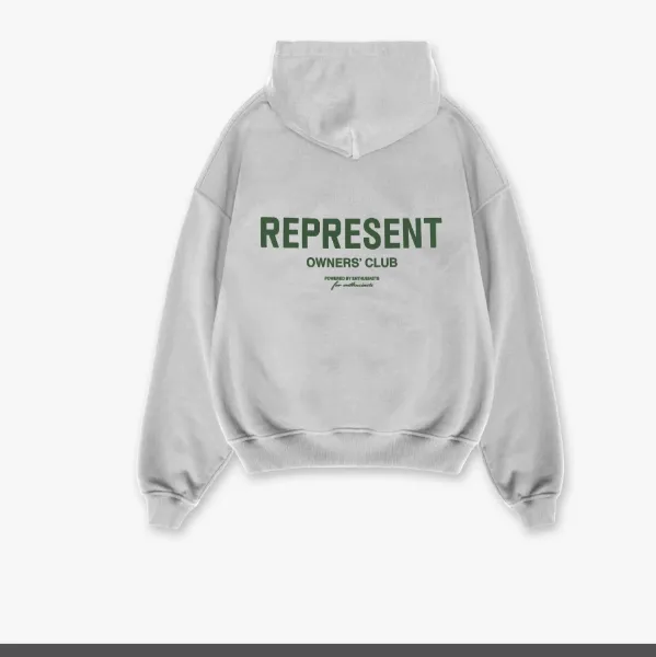 REPRESENT Minimalist slogan logo print hooded sweatshirt coffee color floral gray