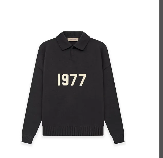 FEAR OF GOD ESSENTIALS 1977 Digital Plush Embroidery Polo Sweater Knitted Sweater in White and Black S-XL