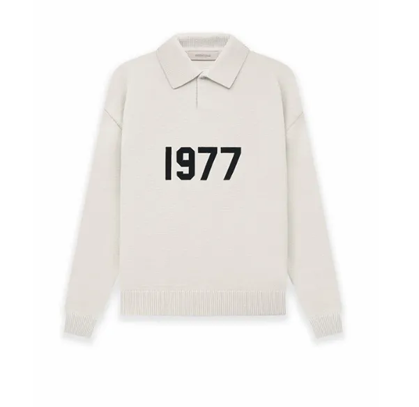 FEAR OF GOD ESSENTIALS 1977 Digital Plush Embroidery Polo Sweater Knitted Sweater in White and Black S-XL