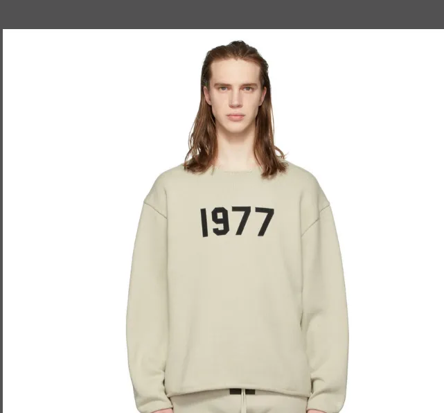 FEAR OF GOD ESSENTIALS 1977 Digital Plush Embroidery Round Neck Sweater Knitted Sweater in White and Black S-XL