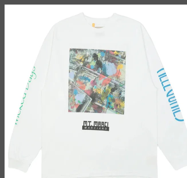 GALLERY DEPT MT.MARCI ALLEGORIES L S TEE USD Graffiti Letter Printed Round Neck Long Sleeve T-shirt White S M L XL