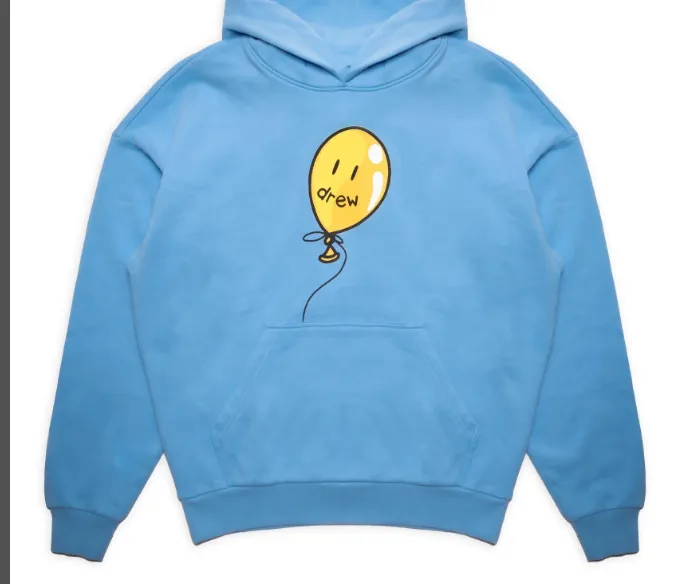 Drew HOUSE Joy Hoodie Cartoon Toy Balloon Smiley Face Printed Hoodie with Velvet Hoodie Sky Blue S M L XL