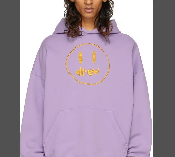 DREW HOUSE SSENSE Exclusive Painted Mascot Hoodie Limited Edition Embroidered Smiling Face Hoodie with Velvet Black Purple S M L XL