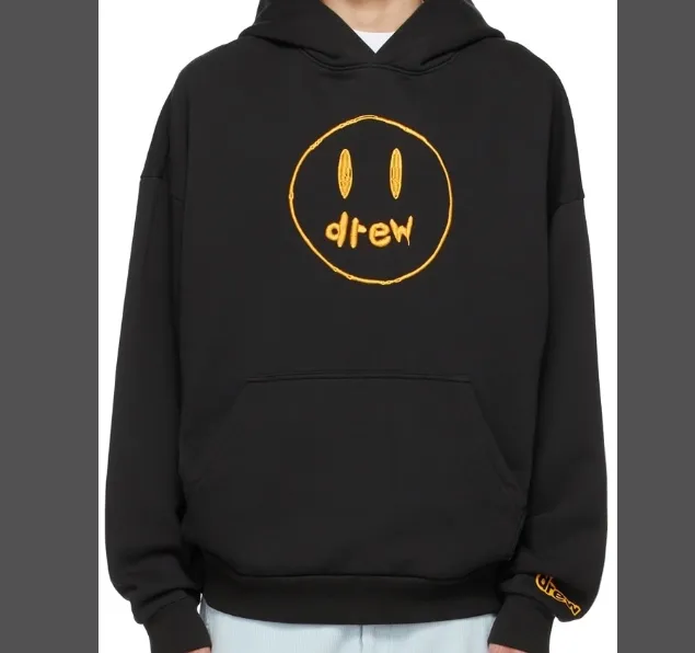 DREW HOUSE SSENSE Exclusive Painted Mascot Hoodie Limited Edition Embroidered Smiling Face Hoodie with Velvet Black Purple S M L XL