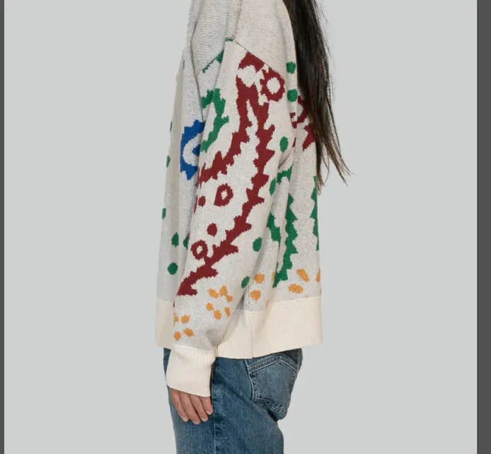 RHUDE Cashew Flower Retro Jacquard High Street Round Neck Hoodie Sweater Apricot S-XL Size