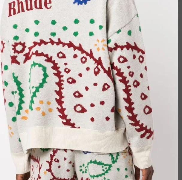 RHUDE Cashew Flower Retro Jacquard High Street Round Neck Hoodie Sweater Apricot S-XL Size