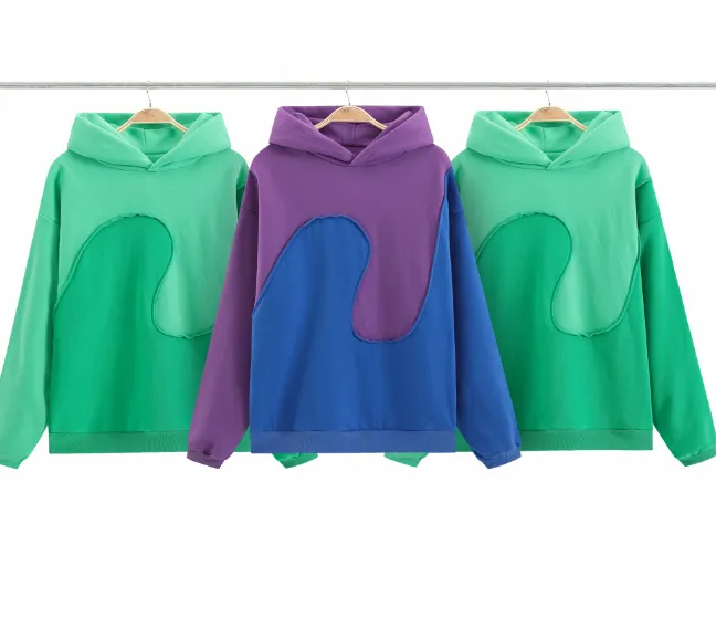 ERL Justin Bieber's same color blocked patchwork hooded sweatshirt