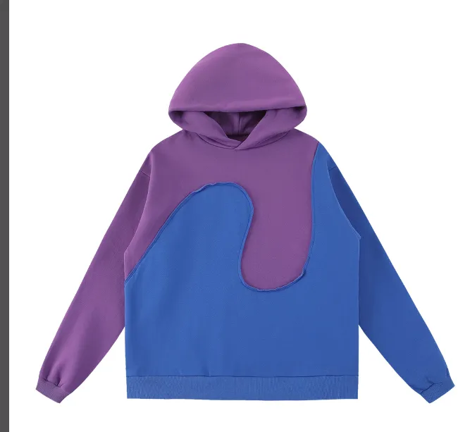 ERL Justin Bieber's same color blocked patchwork hooded sweatshirt