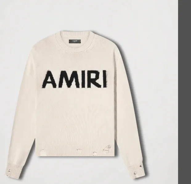 AMIRI letter logo jacquard tassel damaged round neck sweater apricot color S-XL size