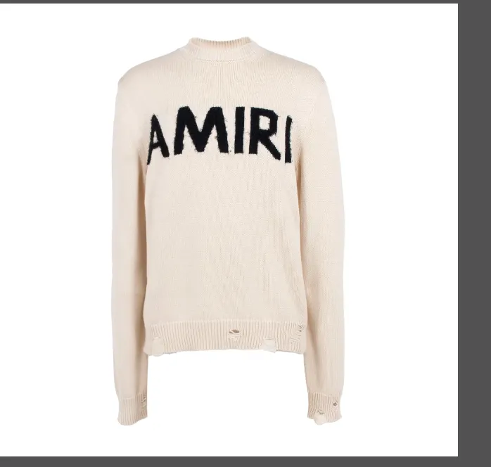 AMIRI letter logo jacquard tassel damaged round neck sweater apricot color S-XL size