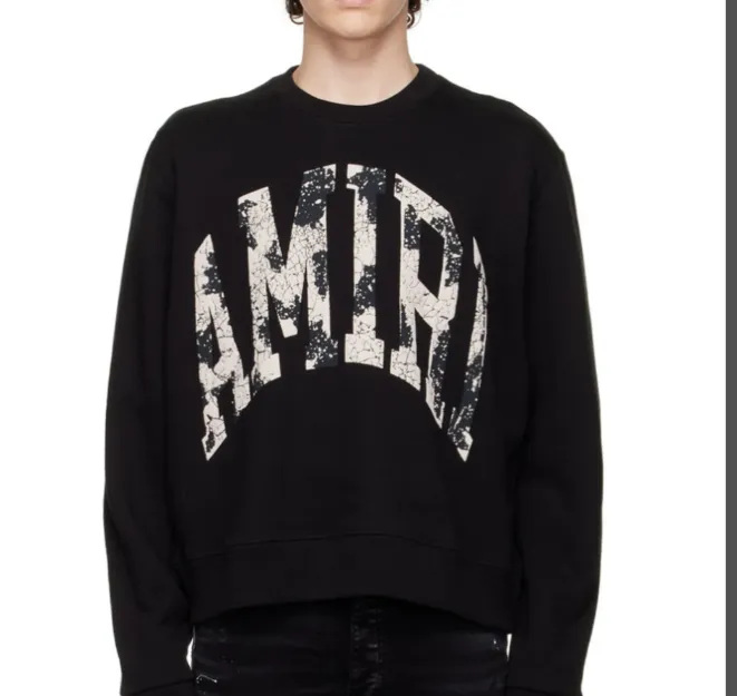 AMIRI foam 3D printed logo round neck hoodie black S-XL size