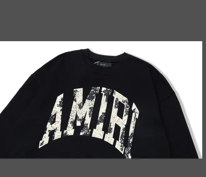 AMIRI foam 3D printed logo round neck hoodie black S-XL size