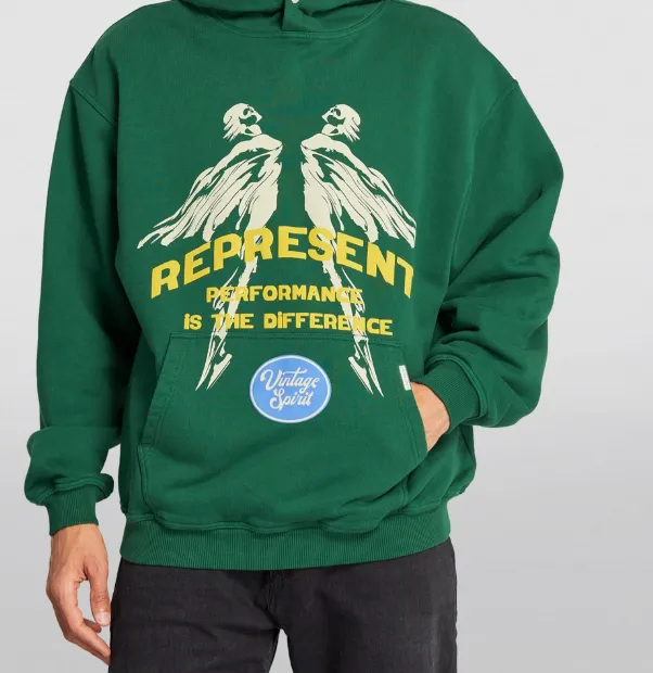 REPRESENT 22SS VINTAGE SPIRIT HOODIE Summer Limited Edition Retro Suede Foam Logo Printed Hoop Hoodie Black Ink Green S M L XL