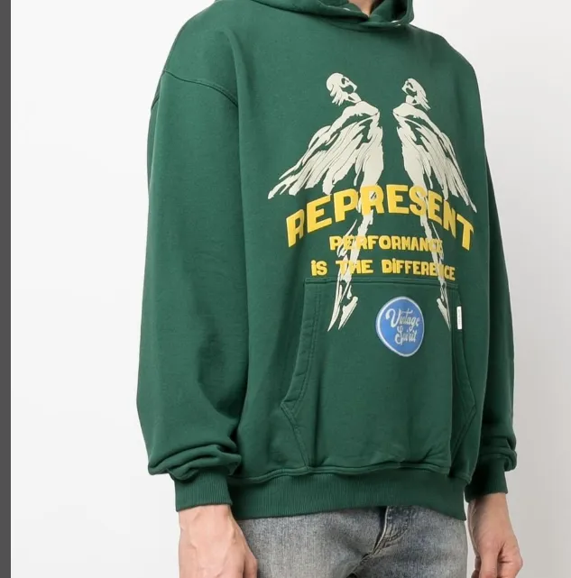 REPRESENT 22SS VINTAGE SPIRIT HOODIE Summer Limited Edition Retro Suede Foam Logo Printed Hoop Hoodie Black Ink Green S M L XL