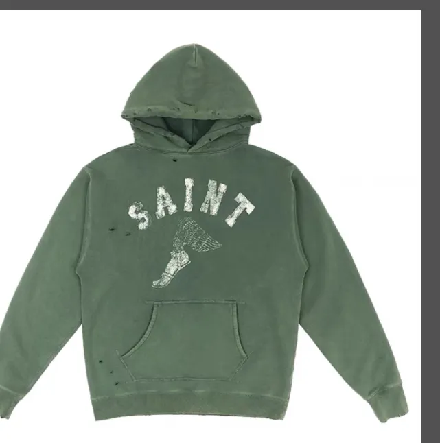 SAINT MICHAEL Graffiti Hand drawn, worn, washed, Vintage with fleece hoodie Size: S M L XL