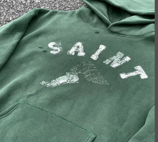 SAINT MICHAEL Graffiti Hand drawn, worn, washed, Vintage with fleece hoodie Size: S M L XL