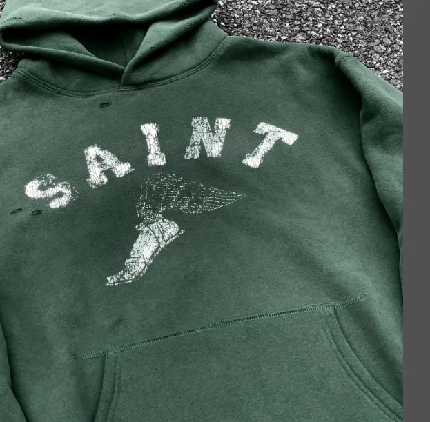 SAINT MICHAEL Graffiti Hand drawn, worn, washed, Vintage with fleece hoodie Size: S M L XL