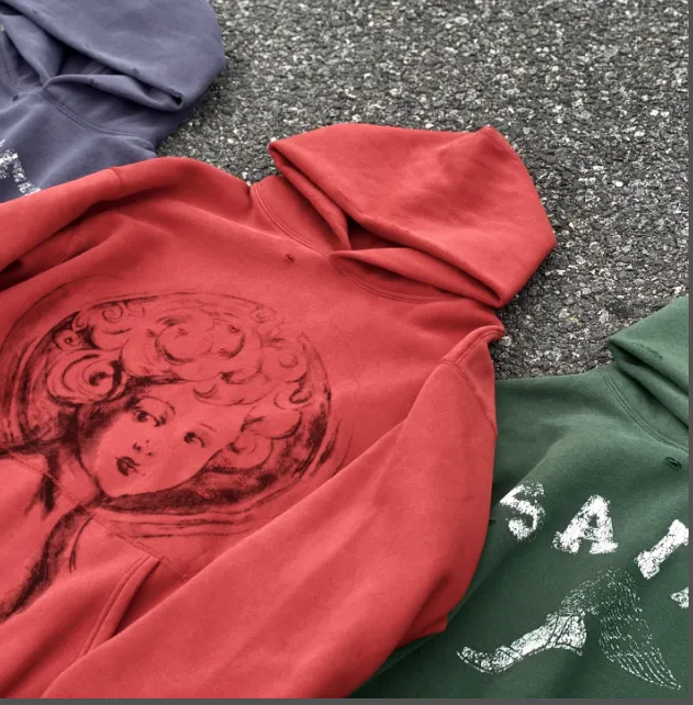 SAINT MICHAEL Graffiti Hand drawn, worn, washed, Vintage with fleece hoodie Size: S M L XL