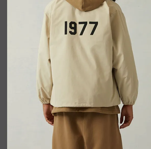 FEAR OF GOD ESSENTIALS 2022 Autumn Winter New Collection 1977 Coach Jacket Thick Plate Plush Printed Coach Jacket Coat Metal Grey Wheat White Sea Foam Green S M L XL