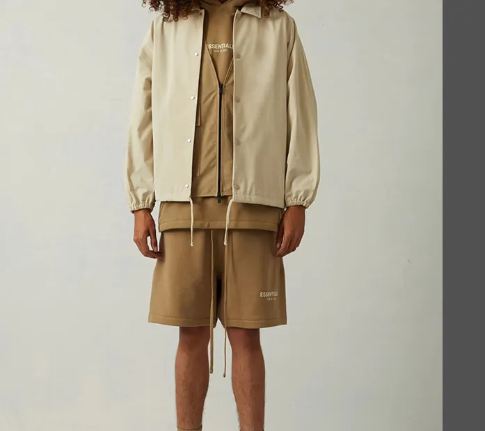 FEAR OF GOD ESSENTIALS 2022 Autumn Winter New Collection 1977 Coach Jacket Thick Plate Plush Printed Coach Jacket Coat Metal Grey Wheat White Sea Foam Green S M L XL