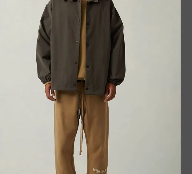 FEAR OF GOD ESSENTIALS 2022 Autumn Winter New Collection 1977 Coach Jacket Thick Plate Plush Printed Coach Jacket Coat Metal Grey Wheat White Sea Foam Green S M L XL