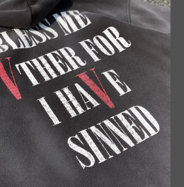 SAINT MICHAEL co branded VLONE big V letter Jesus portrait white ink direct spray printing washed and worn out hem pure handmade spray hooded fleece hoodie size: S M L XL