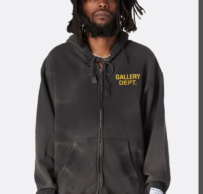 Gallery Dept. Gallery Dept Zip Up Hoodie Vintage Letter Printed Zipper Hoodie Grey Blue S-XL