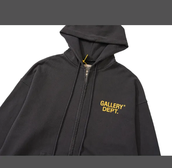 Gallery Dept. Gallery Dept Zip Up Hoodie Vintage Letter Printed Zipper Hoodie Grey Blue S-XL