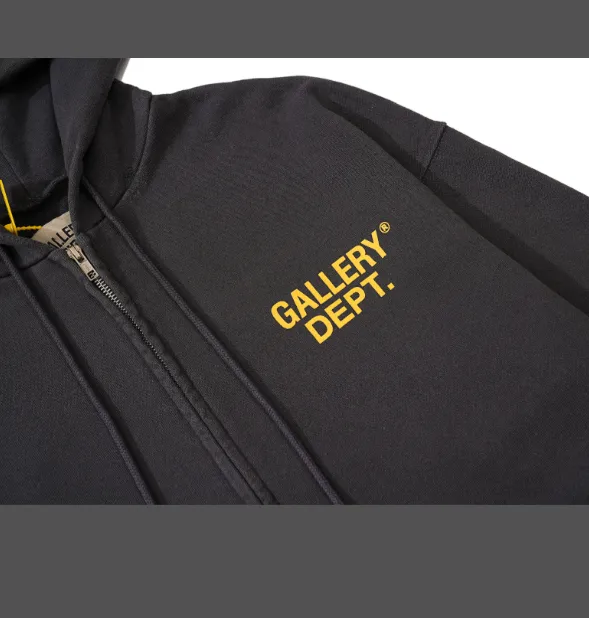 Gallery Dept. Gallery Dept Zip Up Hoodie Vintage Letter Printed Zipper Hoodie Grey Blue S-XL