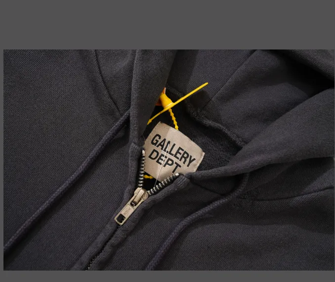 Gallery Dept. Gallery Dept Zip Up Hoodie Vintage Letter Printed Zipper Hoodie Grey Blue S-XL